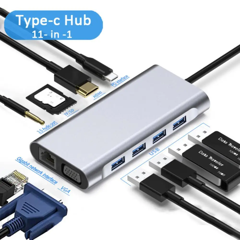 

Док-станция 11 в 1, 5 Гбит/с, USB C хаб, адаптер к 4K HDMI-совместимым Ethernet SD/TF USB 2,0 3,0 Hub для MacBook ноутбука