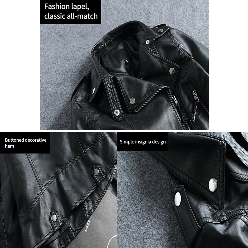 Spring Fall Women Short Black PU Jacket Goth Winter Coats Gothic Punk Style Fashion Motorcycle Leather Jacket Casual Wild Coat