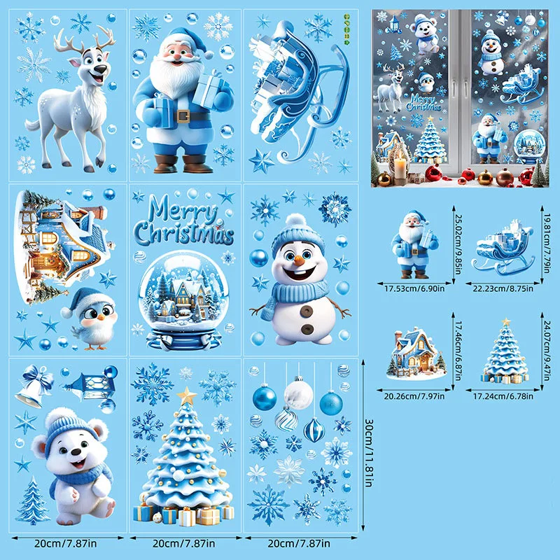 110 шт. рождественские наклейки на окна 9 листов многоразовые двухсторонние