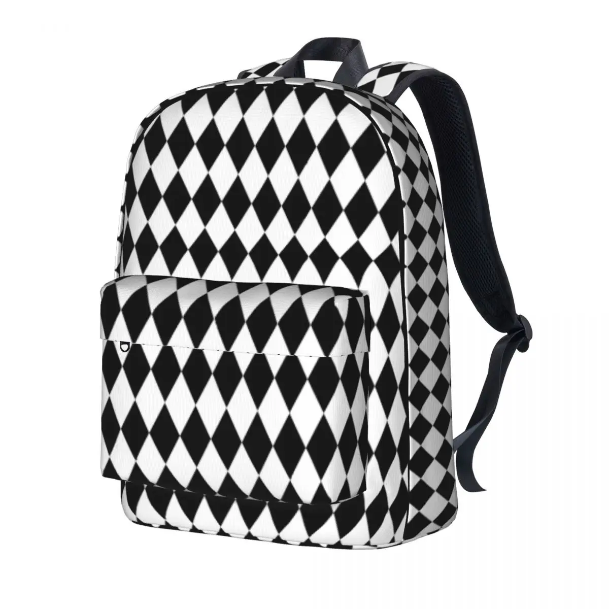 

Geo Print Backpack Black White Diamond Teen Polyester Daily Backpacks Durable Pretty High School Bags Rucksack