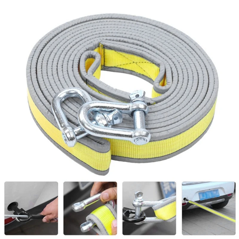

4M 8T Universal Car Electric Winch Rope Off-Road Vehicle Tow Rope with Reflector Car Tow Rope with U-Shaped Hook