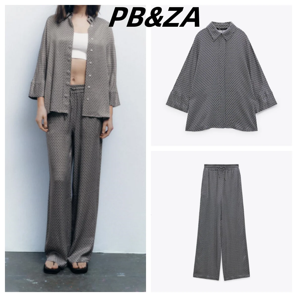 

PB&ZA 2023 New Women's Clothes All-match Loose Slim Printed Shirt High Waist Casual Trousers Two-piece Set 02298054330