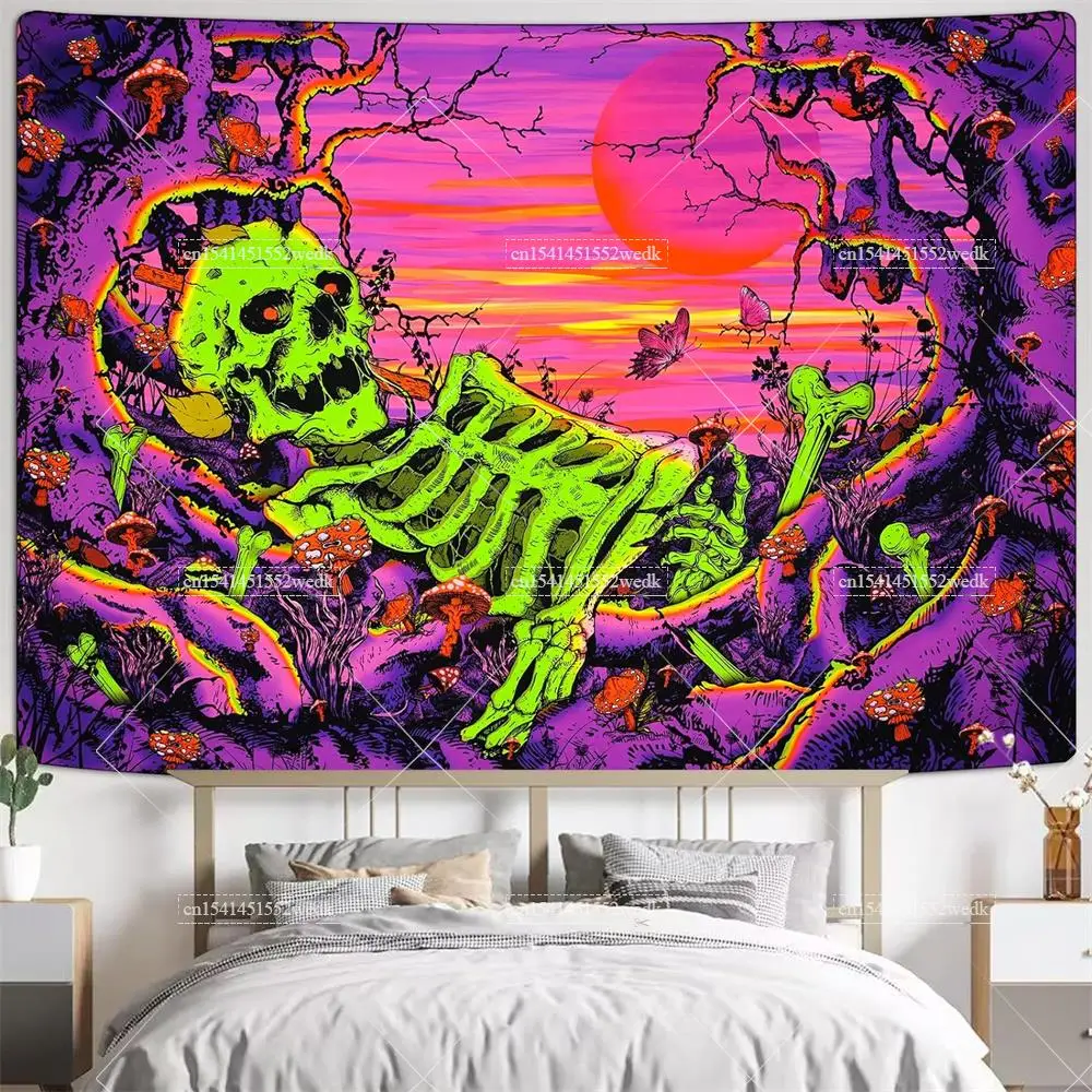 Гобелен с черепом Blacklight готический неоновый гобелен со скелетом Подвесной