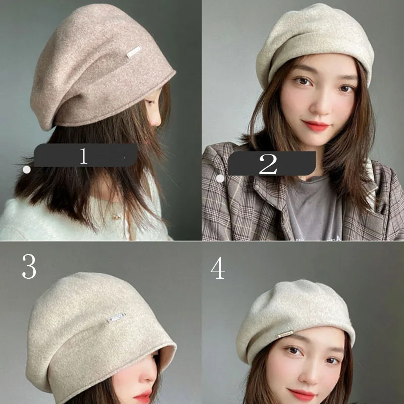 Шапка-бини женская из шерсти и кашемира мягкая теплая шапка с защитой ушей