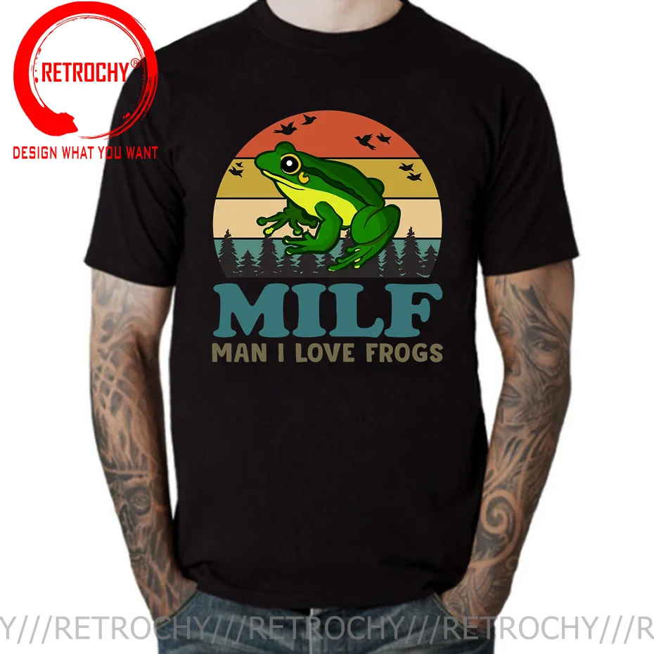 

Men's tshirt MILF Man I Love Frogs Funny Saying Frog Amphibian Lovers Vintage Novelty T-Shirt women casual Streetwear unisex top