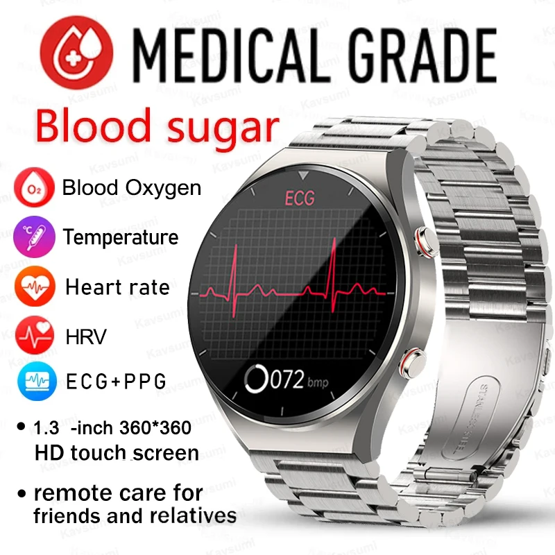 

Умные часы с измерением уровня сахара в крови, мужские Смарт-часы с ЭКГ + ППГ, точным измерением температуры тела и пульсометром, часы с измерением артериального давления 2023