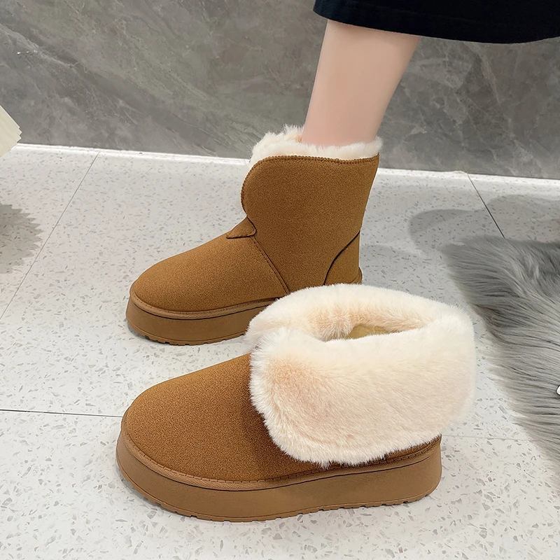 

Women's Short Boots Brand Snow Boots Female Winter Plush Warm Shoes Slip on Ankle Boots Leisure Ladies Platform Shoes Las Botas