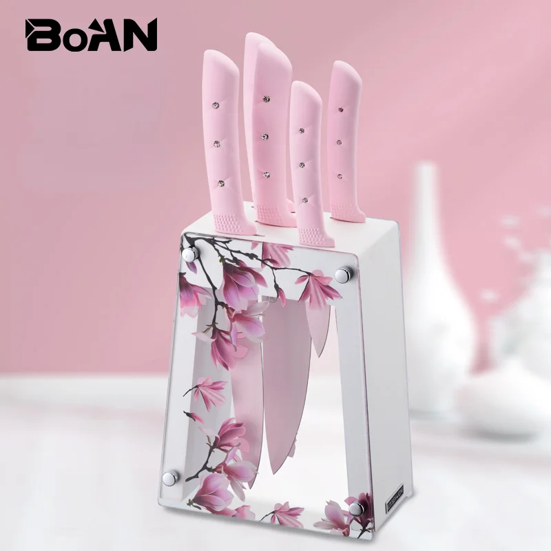 Kitchen Accessories Kitchen Knives Set 6 Pcs 3CR13 Stainless Steel Chef Knives for Womwn Pink Stainless Kitchen Knife Set