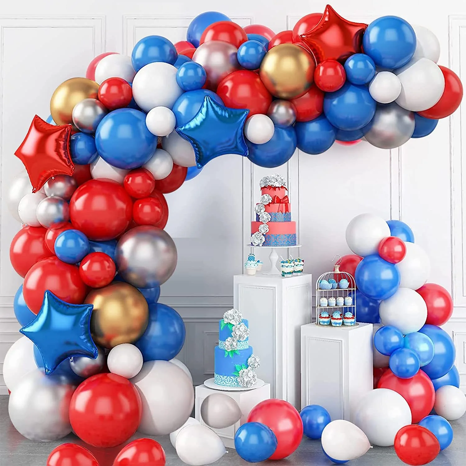 

80pcs Red and Blue Balloon Chain Set Party Decoration Flower Ring Arch Set Independence Day Decoration Balloon Opening Balloon