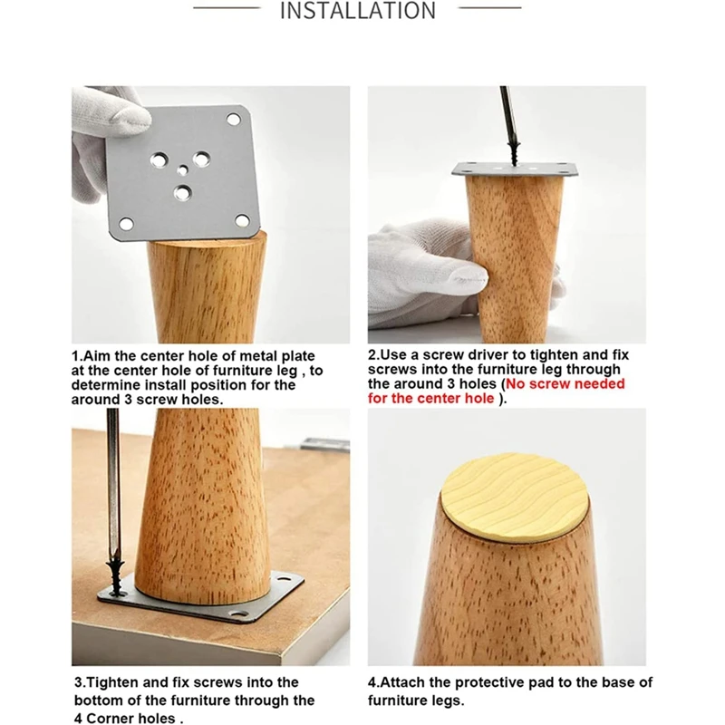 Wood 4 Inch Furniture Legs Set Of Round Solid Mid Couch Feet Replacement For Sofa Dresser Cabinet Bed Home DIY