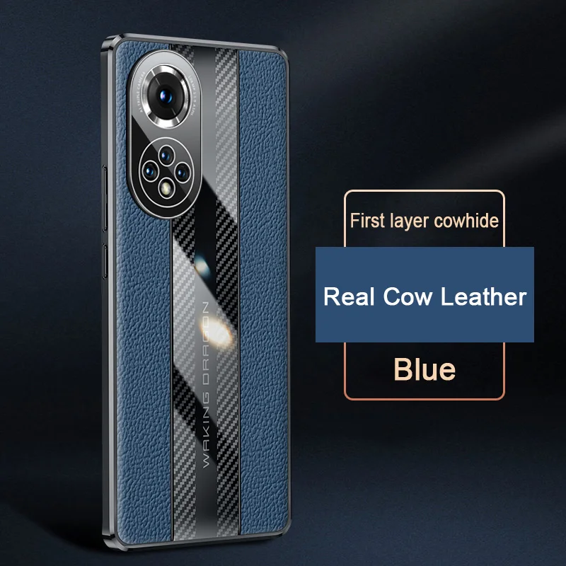 Luxury Carbon Fiber Genuine Leather Cover For Huawei Honor 50 60 Pro Nova 8 9 Pro P50 magic3 Case Camera Protection Phone Case