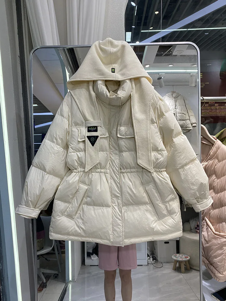 

Autumn Winter 2023 New Down Jacket Women's Fashion Hooded Thickened White Duck Down Bread Jacket Casual Korean Coat