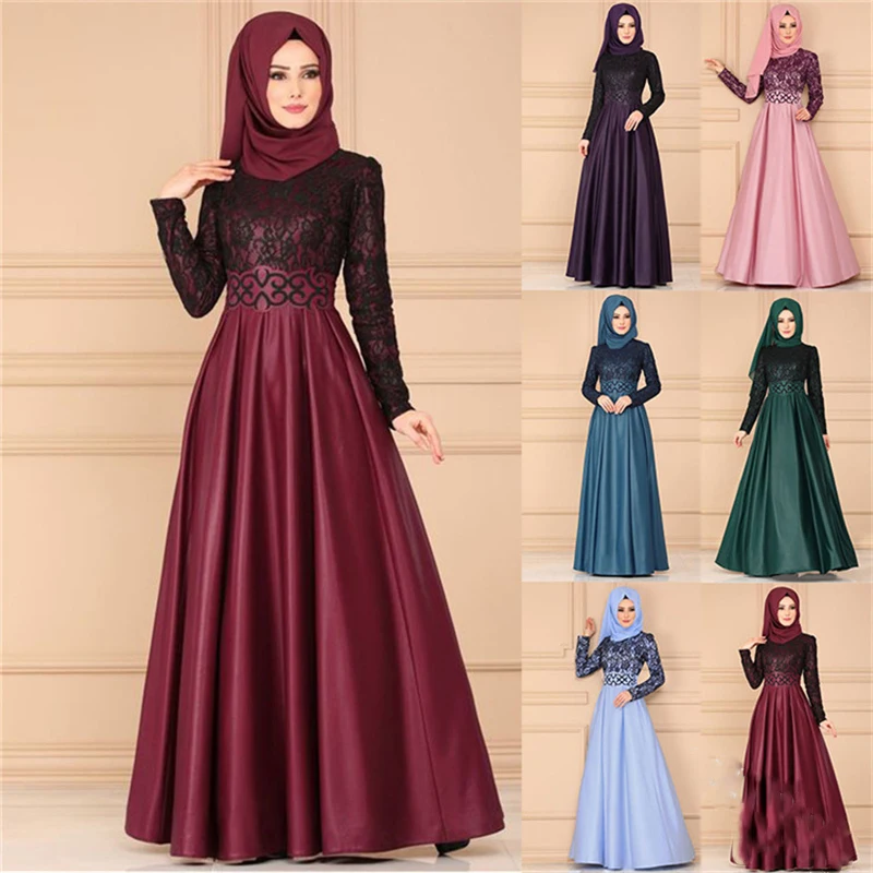 

Muslim Dubai Long Sleeve Dress Women Fake Party Dresses Ethnic Islamic Costume Abaya Large Size Clothing Arrival Elegent Fashion