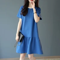 2022 summer new korean loose fashion thin high end round neck chiffon stitching short sleeved dress women