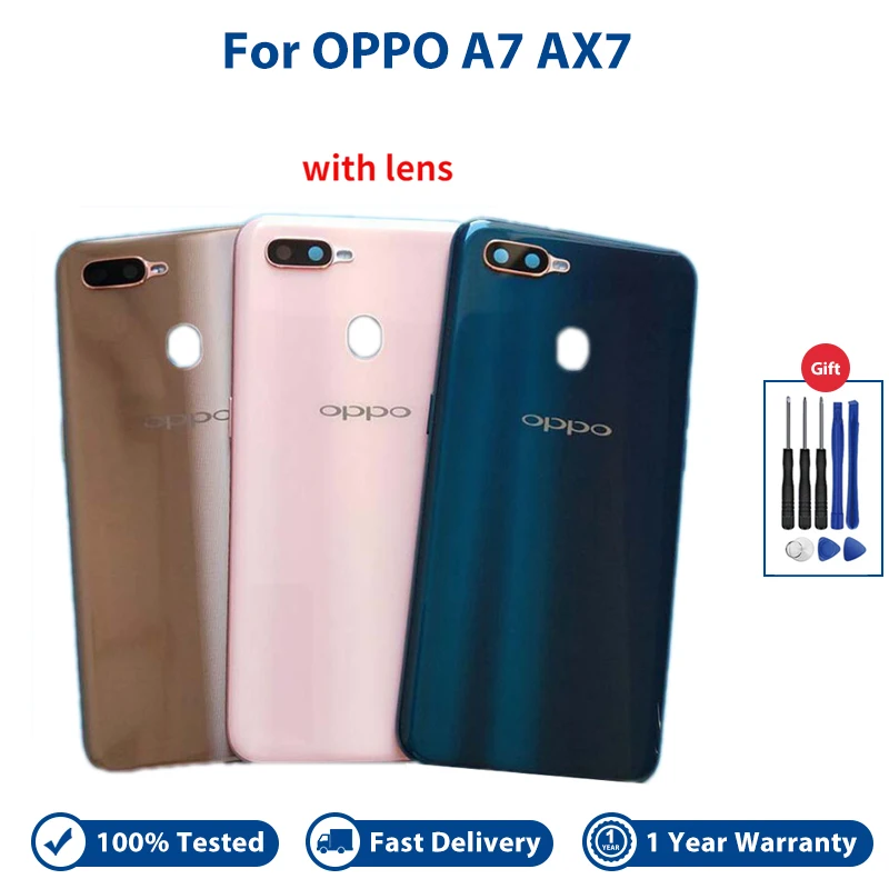 Задняя крышка корпуса для OPPO A7 AX7 задняя дверь стеклянная панель Корпус чехол крышка аккумулятора для CPH1901 CPH1903 с заменой объектива камеры