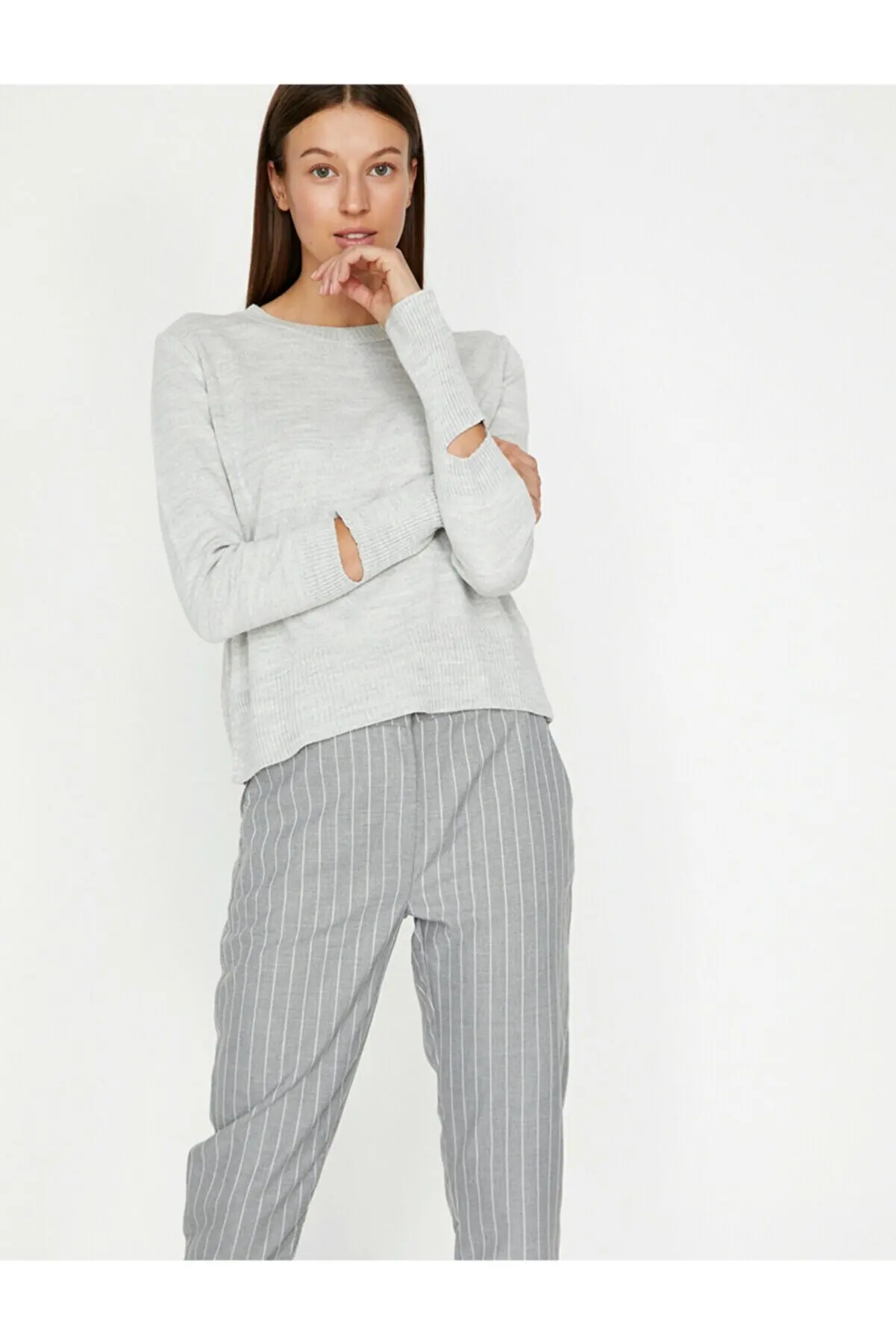 

Female Gray Sweater Traf Sweater Cardigan Tops Pullover Sweatshirt for Women 3539610
