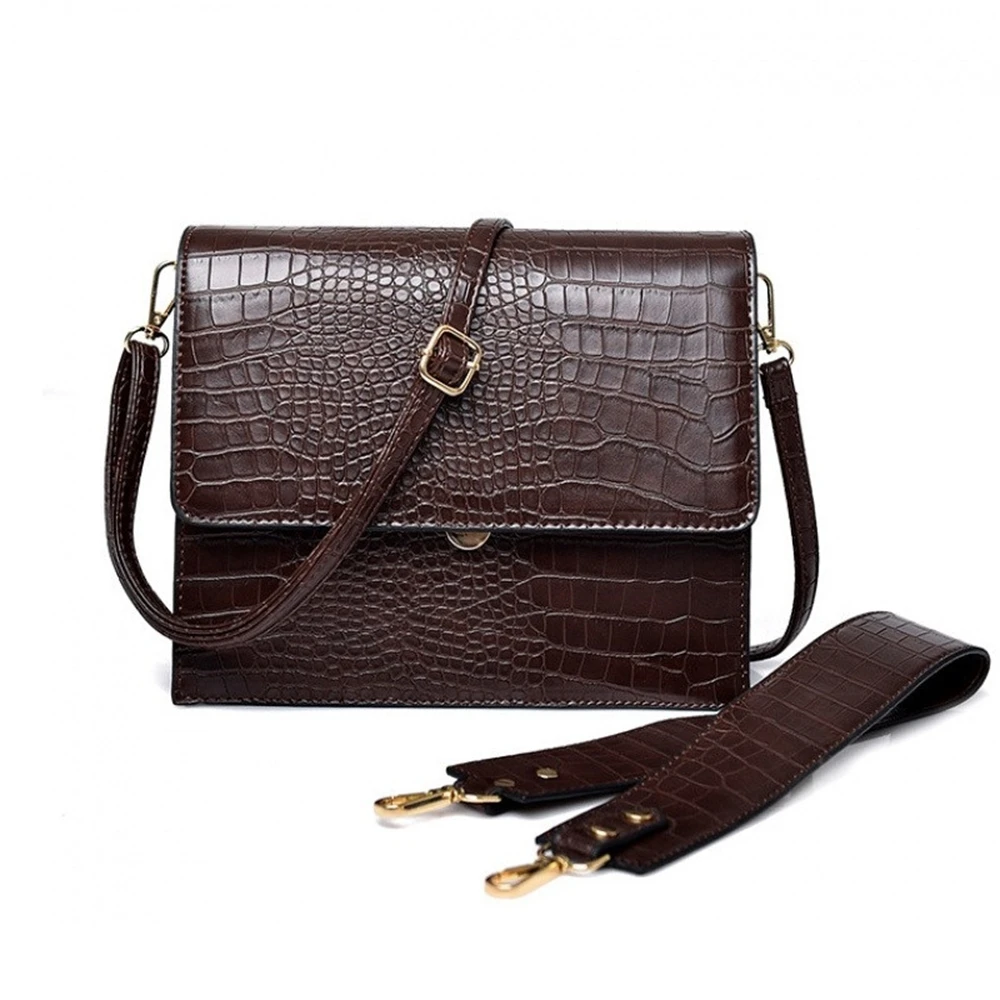 

women's crocodile leather luxury handbag, large capacity strap bag, full set of coffee