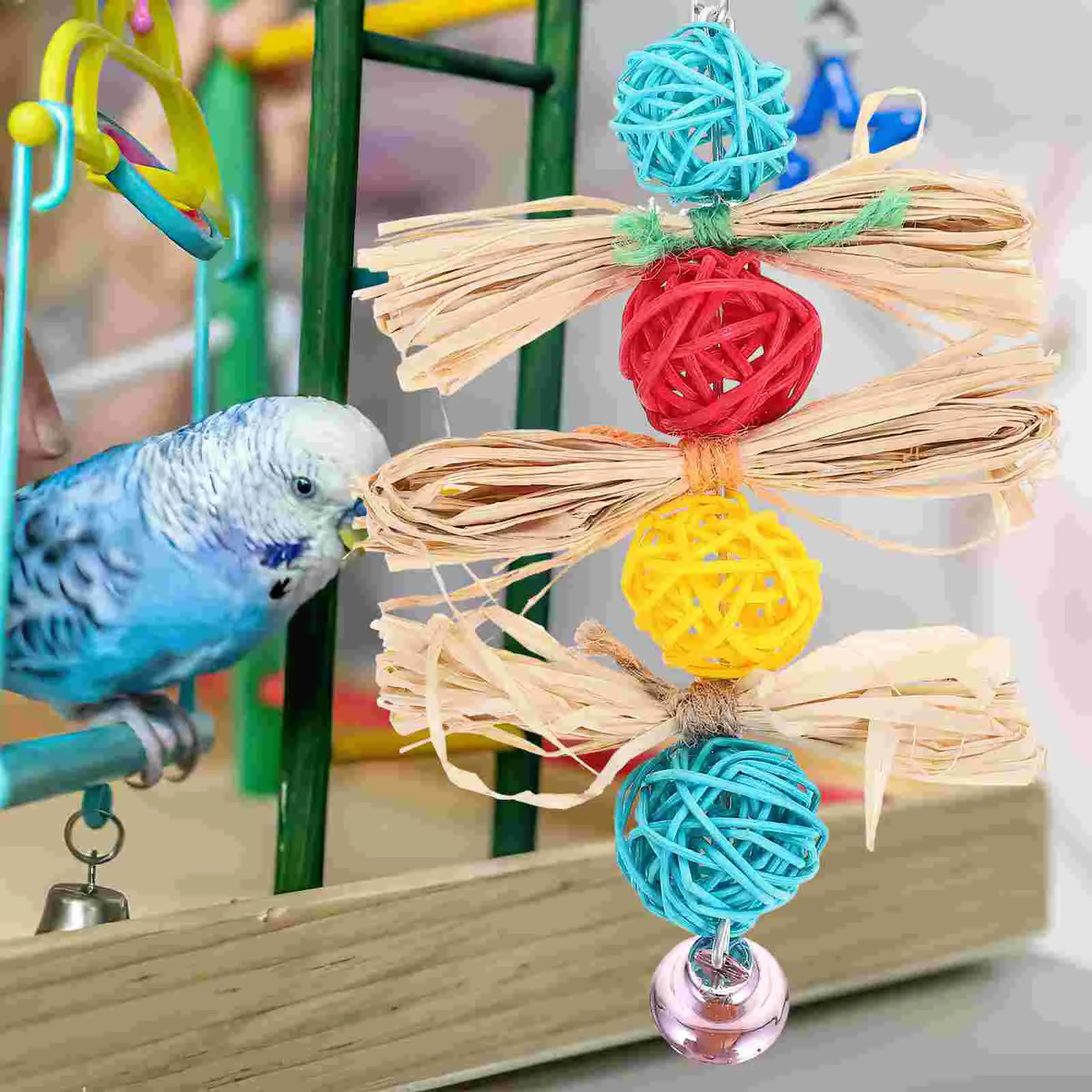 

Bird Chew Toy Hanging Parakeet Plaything Raffia Parrot Bite Toys Supplies Natural