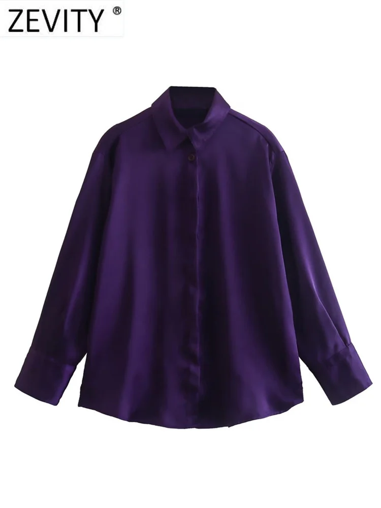

Женская модная однотонная атласная блузка Zevity на ощупь, деловая женская рубашка для офиса, шикарная Повседневная рубашка, блузки, топы LS3202