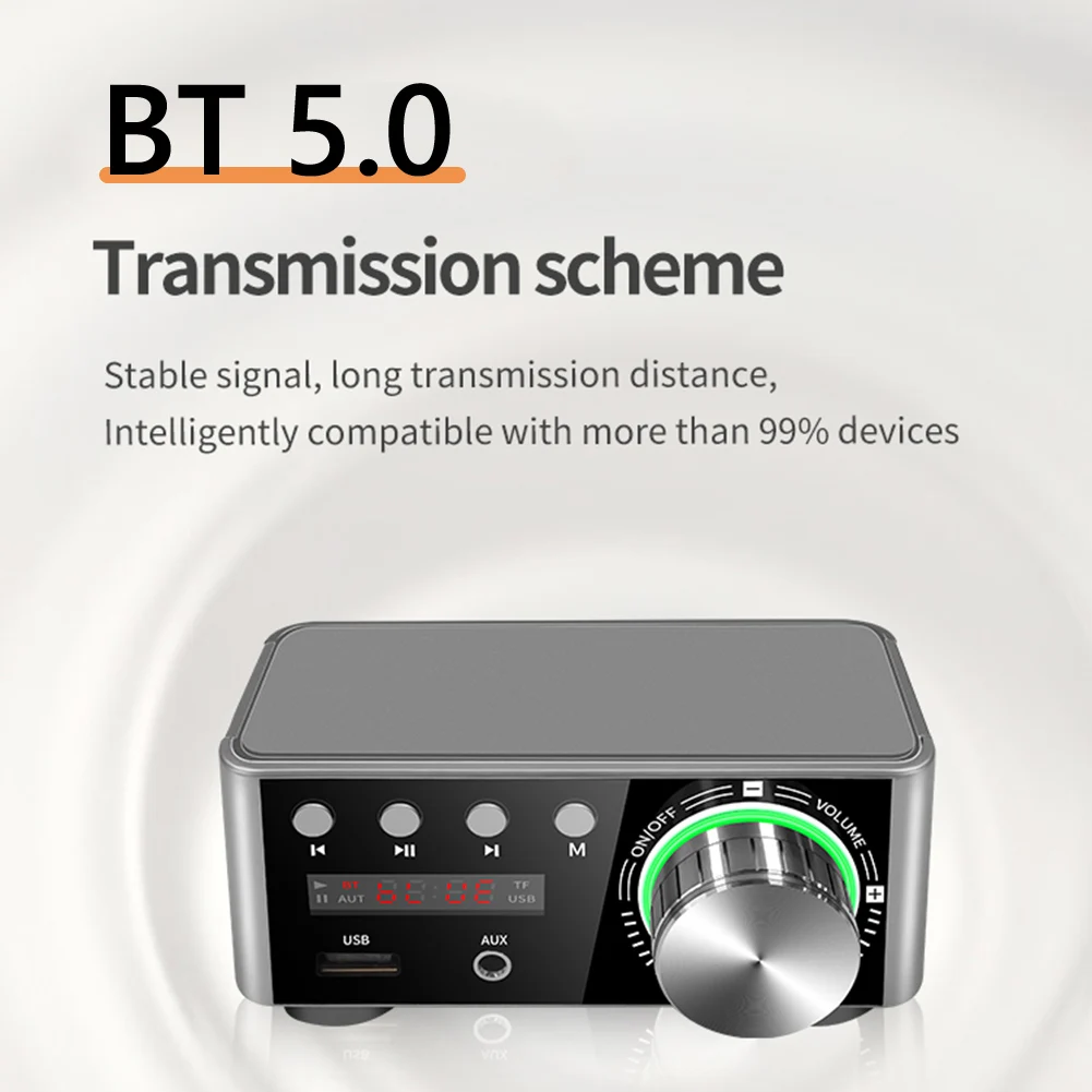 

Digital Audio Power Amp With Digital Display 50Wx2 CS8673E HiFi Mini Amplifier Bluetooth-compatible 5.0 AUX TF Home Theater