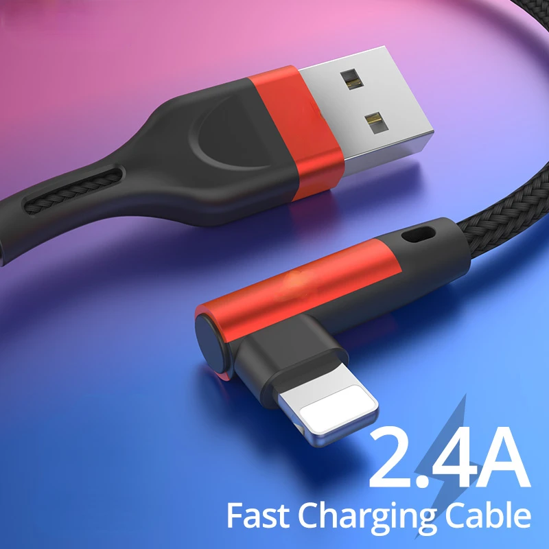 

For iphone 13 12 11 pro Xr Xs Max 8 7s 6 plus 6s 5 5s se ipad cable USB Cable Fast Charging 90 Degree usb cable For iphone
