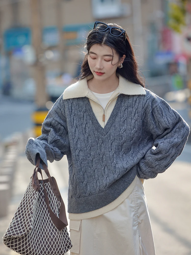 Женский свитер с воротником-поло Miding осень и зима 2024 новый свободный утолщенный