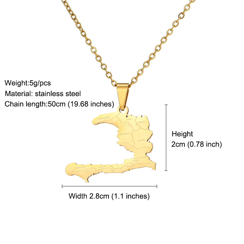 Ожерелье с подвеской в виде карты Гаити из нержавеющей стали Европе и США
