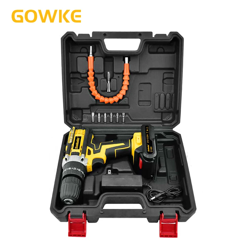 GOWKE Electric Drill Set Household Power Tool Set 61pcs Electric Power Screwdriver Combination Lithium Electric Impact Drill Set