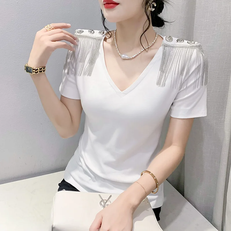 # 5575 Черная зеленая белая офисная футболка женская эластичная хлопковая с