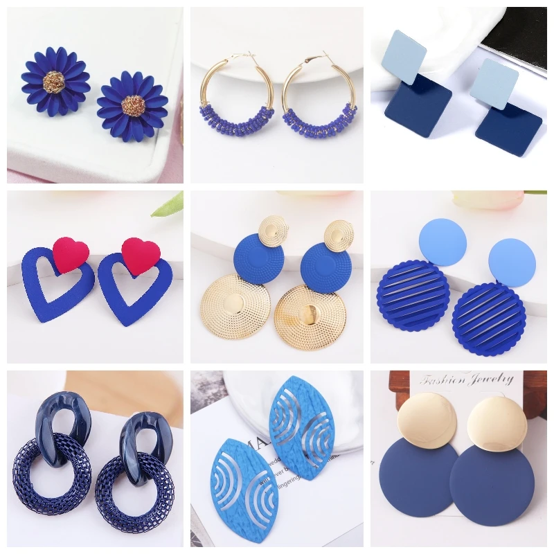 

Blue Color Geometric Earrings for Women Bohemian Flower Butterfly Pendants Female Dangle Earrings 2022 aretese