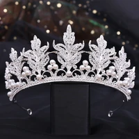 popular wedding rhinestone tiara leaf string crystal bead baroque bridal handmade crown