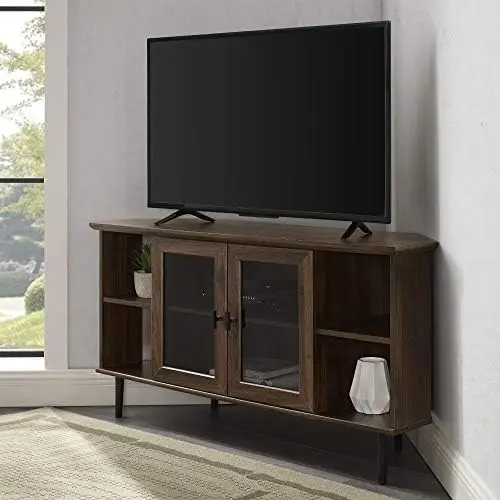 

Farmhouse Wood and Glass TV Stand with 2 Cabinet Doors for TV's up to 65" Flat Screen TV Console Living Room Storage Sh Filing