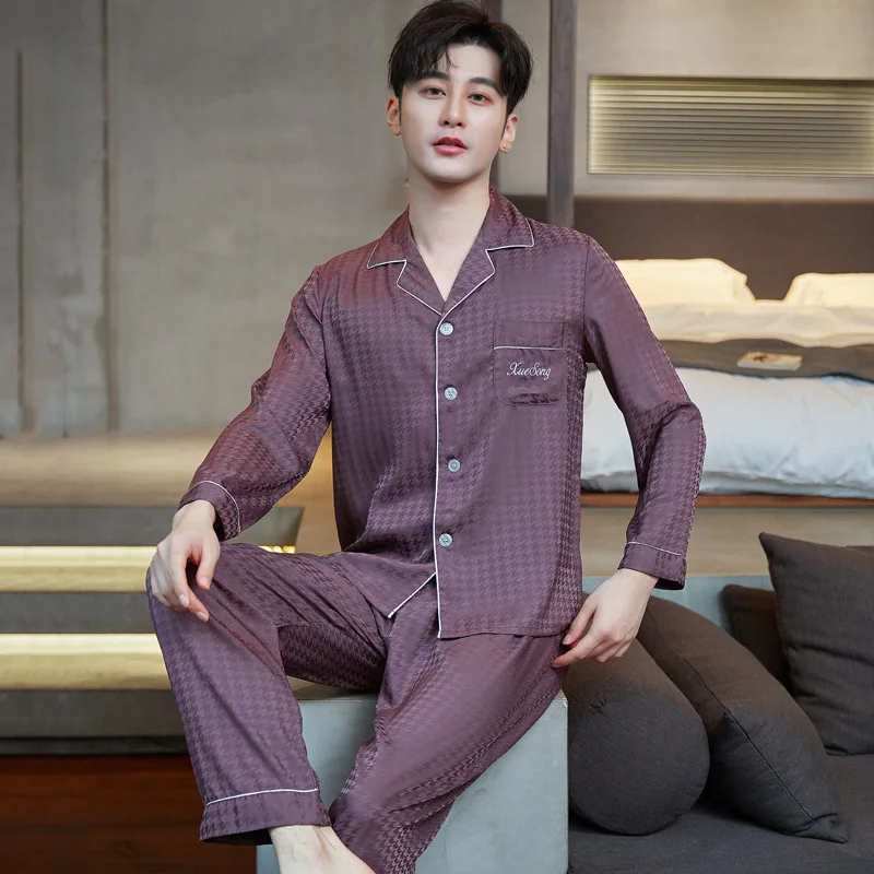 

New pajamas, men's Summer Thin Section Plover Case Printed Suit The Spring And Autumn Period And The men's Big Yards Long Sleeve