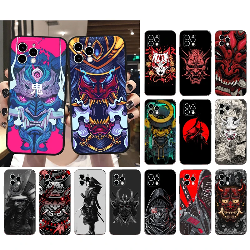 

Phone Case For iphone 14 Pro Max 13 12 11 Pro Max XS XR X 12mini 7 8 Plus SE Japanese Samurai Oni Mask Case Funda