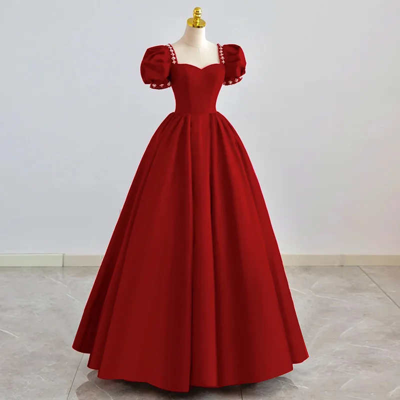 Фото Бордовые платья Quinceanera, бальное платье принцессы для выпускного вечера, классическое вечернее платье с бисером, Vestidos De 15 Anos №3