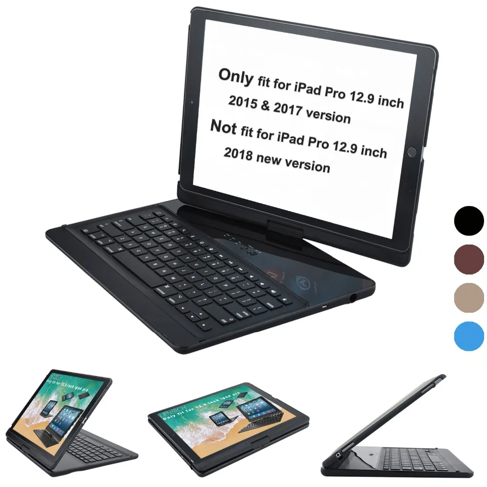 For iPad pro 12.9 case keyboard 2017 and 2015 360 Degree Rotatable Wireless Bluetooth Keyboard Auto Sleep/Wake up stand
