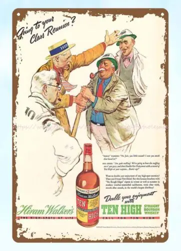 1938 г. металлический жестяной знак для виски HIRAM WALKER'S TEN HIGH Bourbon дизайн бара