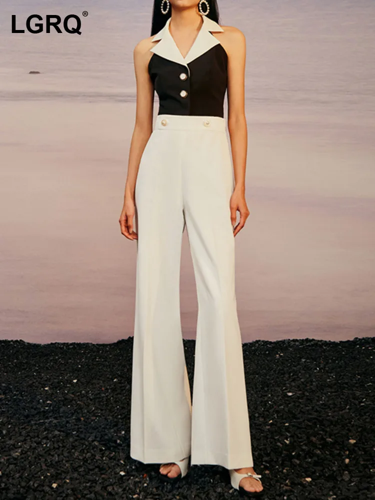 

LGRQ Fashion Women 2023 Spring/Summer Elegant Temperament Trendy Color Contrast Luxury Sexy Vest Pants Two-piece Sets 19F1972