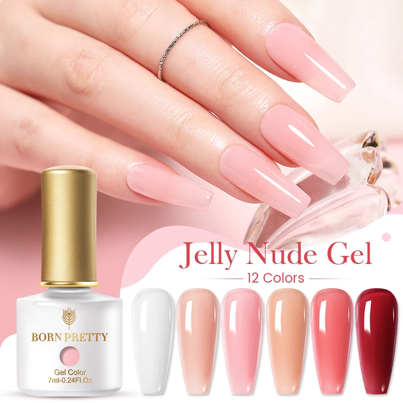 

BORN PRETTY Pink Nude Gel Nail Polish Jelly White Varnish Translucent Soak Off UV LED Nail Art Gel Semi Permanent Manicure