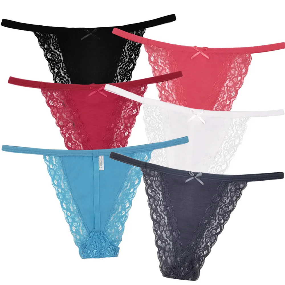 

6 шт./Лот, женские сексуальные кружевные стринги, женское хлопковое нижнее белье, трусики, стринги, нижнее белье, трусики с низкой посадкой, женское нижнее белье с Т-образной спинкой