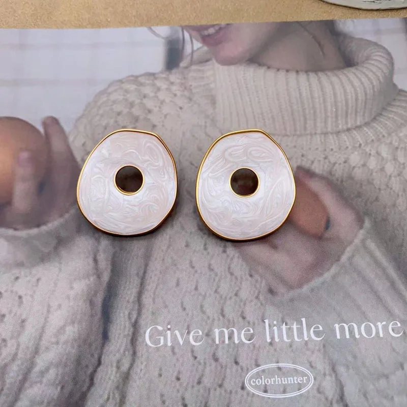 Круглые серьги-гвоздики с масляной живописью, летние модные серьги, массивные ювелирные изделия