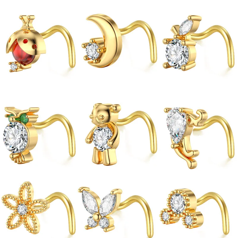 

1Piece Stainless Steel S Shape Nose Studs Ladybird Bear Animal Zircon Nose Rings Nose Studs Nose Piercing Body Piercings Jewelry