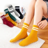japanese korean breathable soft sport casual pile sock women girls cotton two striped socks hosiery fashion simple high tube sox