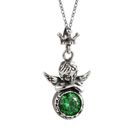 bocai new real s925 silver green zircon small angel pendant for men and women fashion personality jewelry