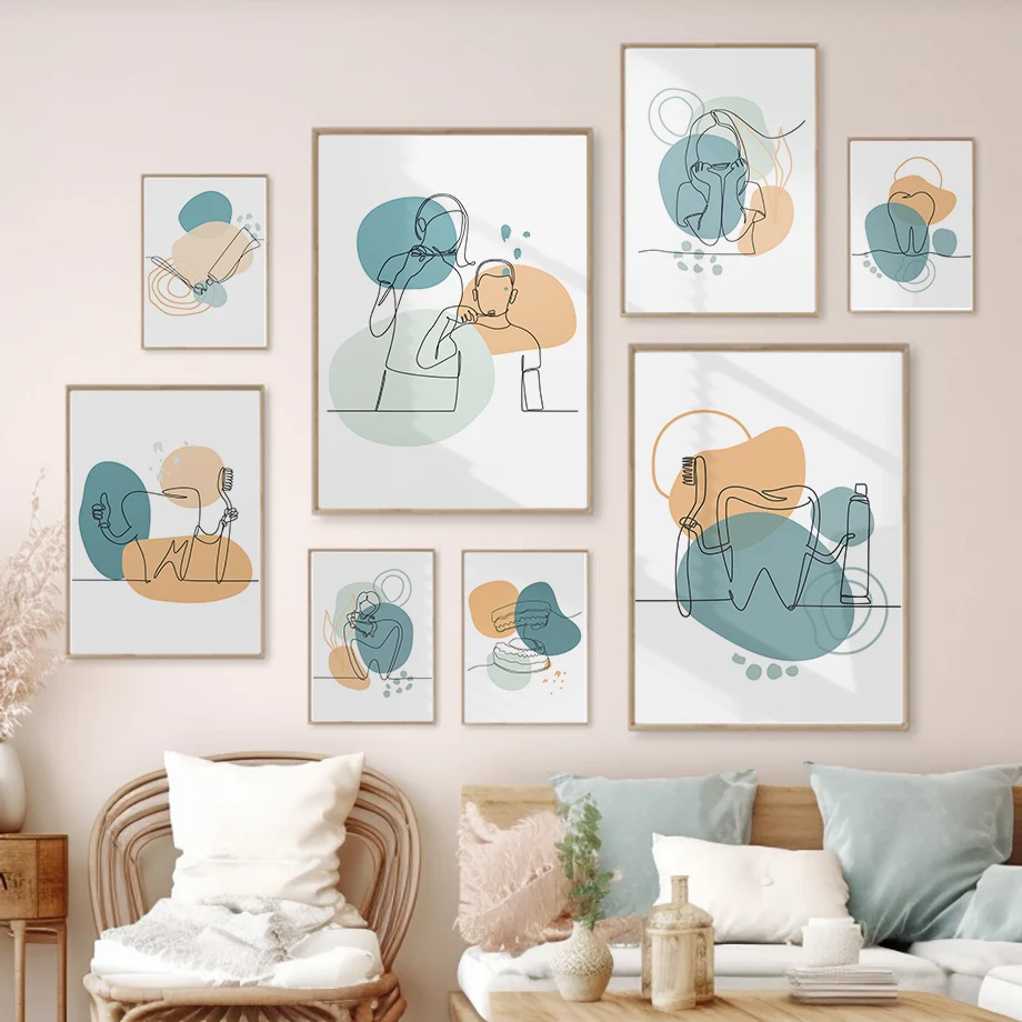 

Abstract Tooth Line Dental Clinic Poster Oral Health Dentist Wall Art Prints Canvas Painting Pictures For Medical Office Decor