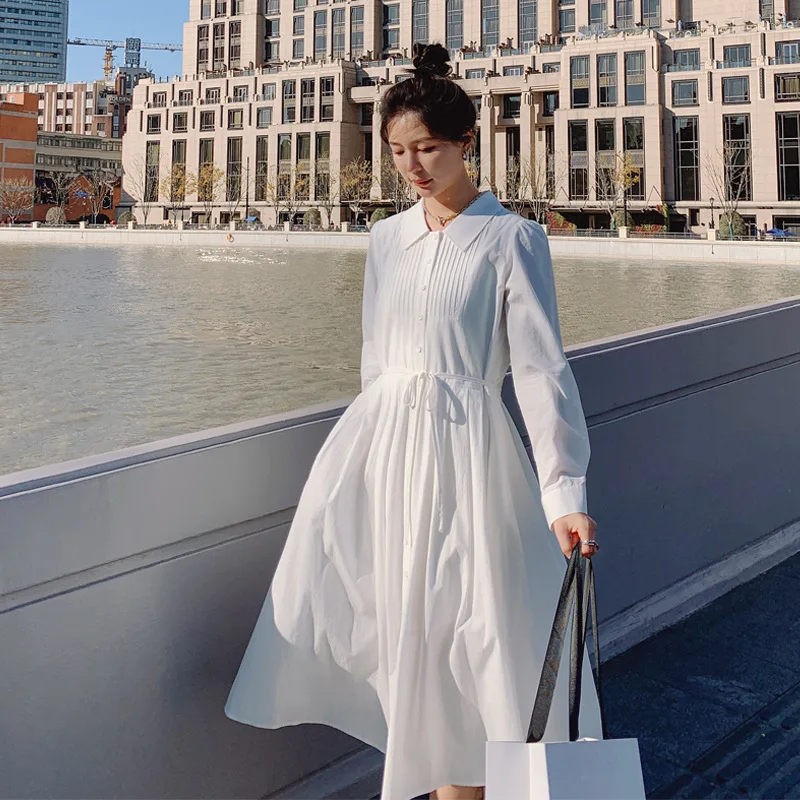 

SuperAen New Autumn Dress 2022 New Loose Korean Style Fashion Turn-down Collar Long Sleeve Long Shirt Dress