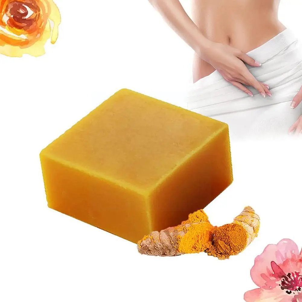 

80g Natural Turmeric Soap Acne Dark Spots Removal Skin Bath Face Whitening Brighten Bleaching Cleansing Handmade Soap Body J6W5