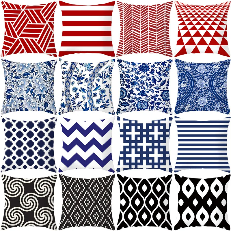 

2022 Red Black Abstract Geometry Pillow Cover Ripple Stripe Square Pillowcase Case on The Pillow Case Home Decoration Modern
