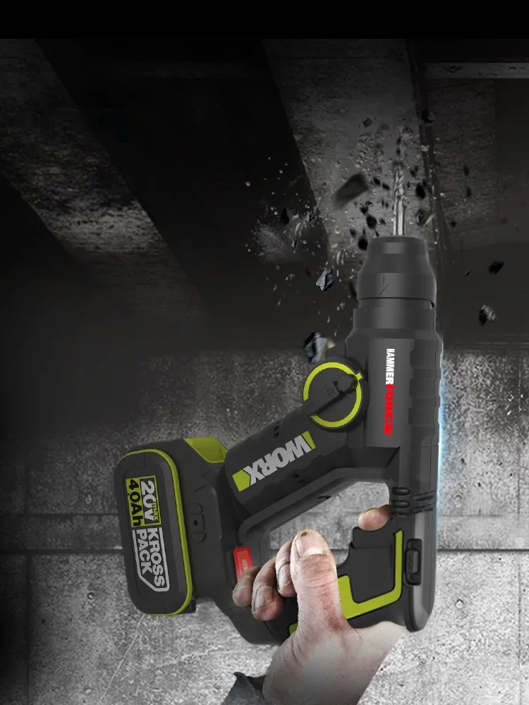 Фото WORX WU380S профессиональные беспроводные дрели, вращающийся молоток, перезаряжаемые электроинструменты, зарядный молоток, дрель, Электрическая отвертка №4