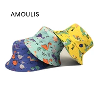 amoulis cartoon bucket hats women and men print dinosaur sun hat double sided fisherman hat summer panama hat beach caps unisex